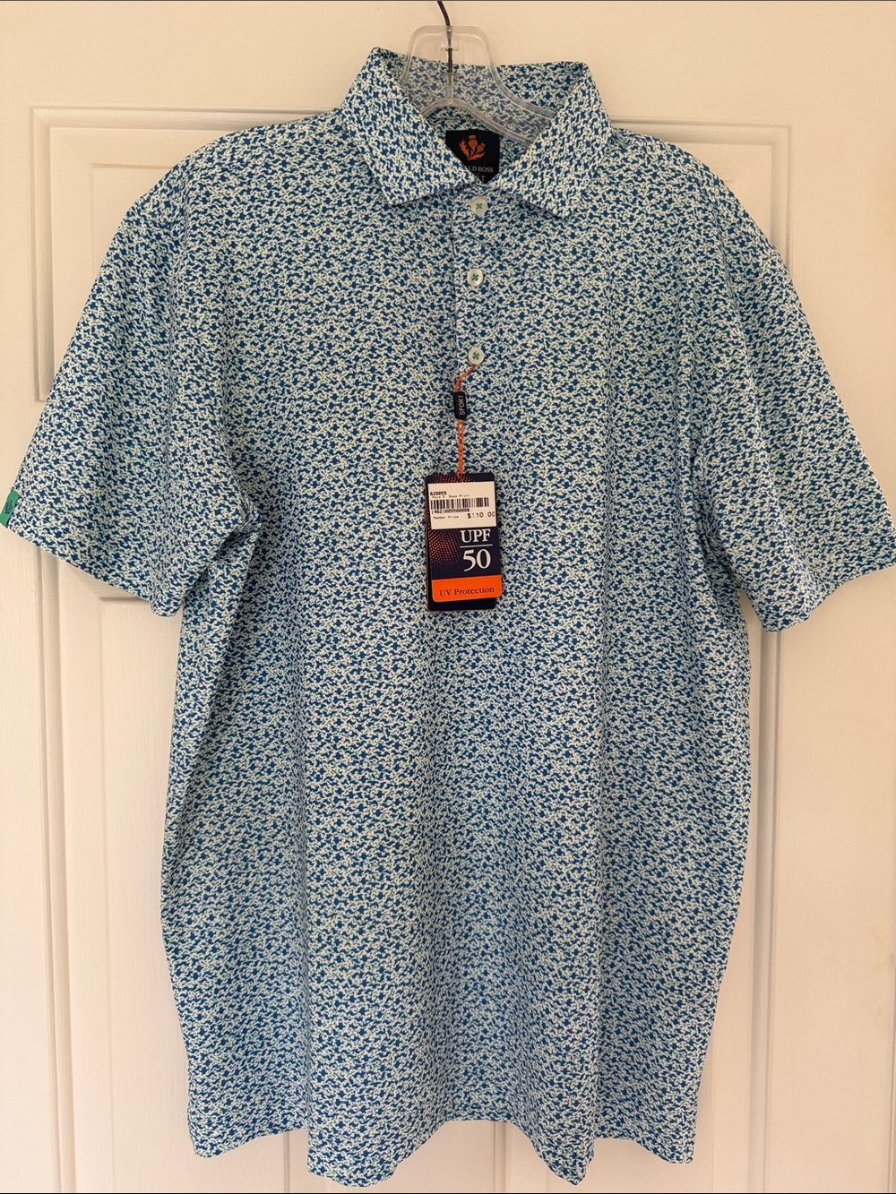 Donald Ross SPORT Men's Blue Micro-Print Polo Shirt - UPF 50 - Size M